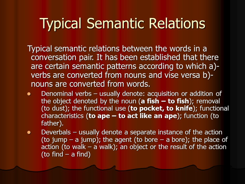 Typical Semantic Relations Typical semantic relations between the words in a conversation pair. It